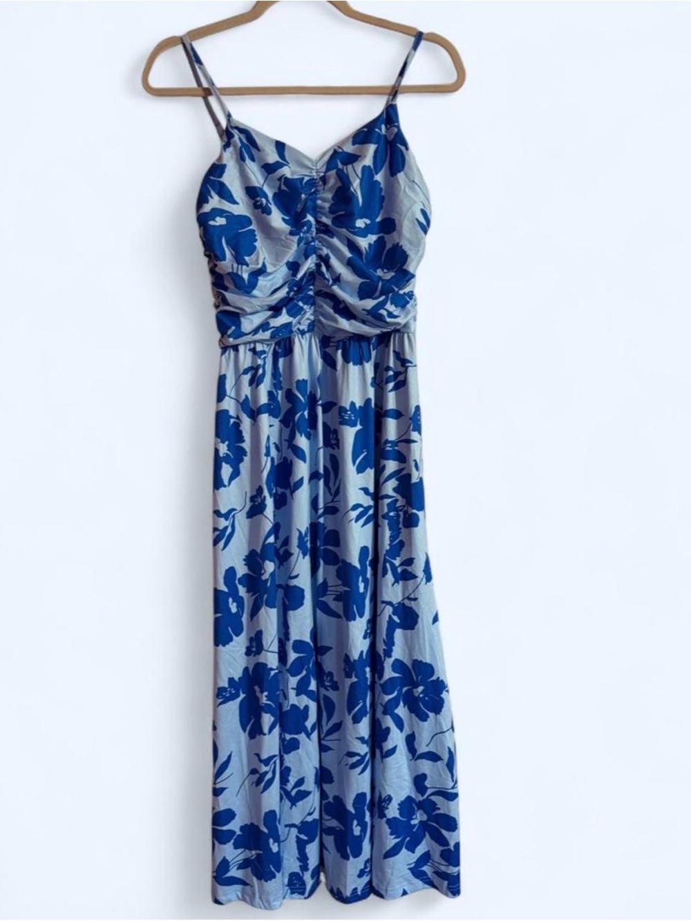 Blue Floral Spaghetti Strap Maxi Dress